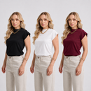 (KIT COM 3) Camiseta Feminina Ampla com Ombreiras em Algodão | PROMOÇÃO DE INVERNO